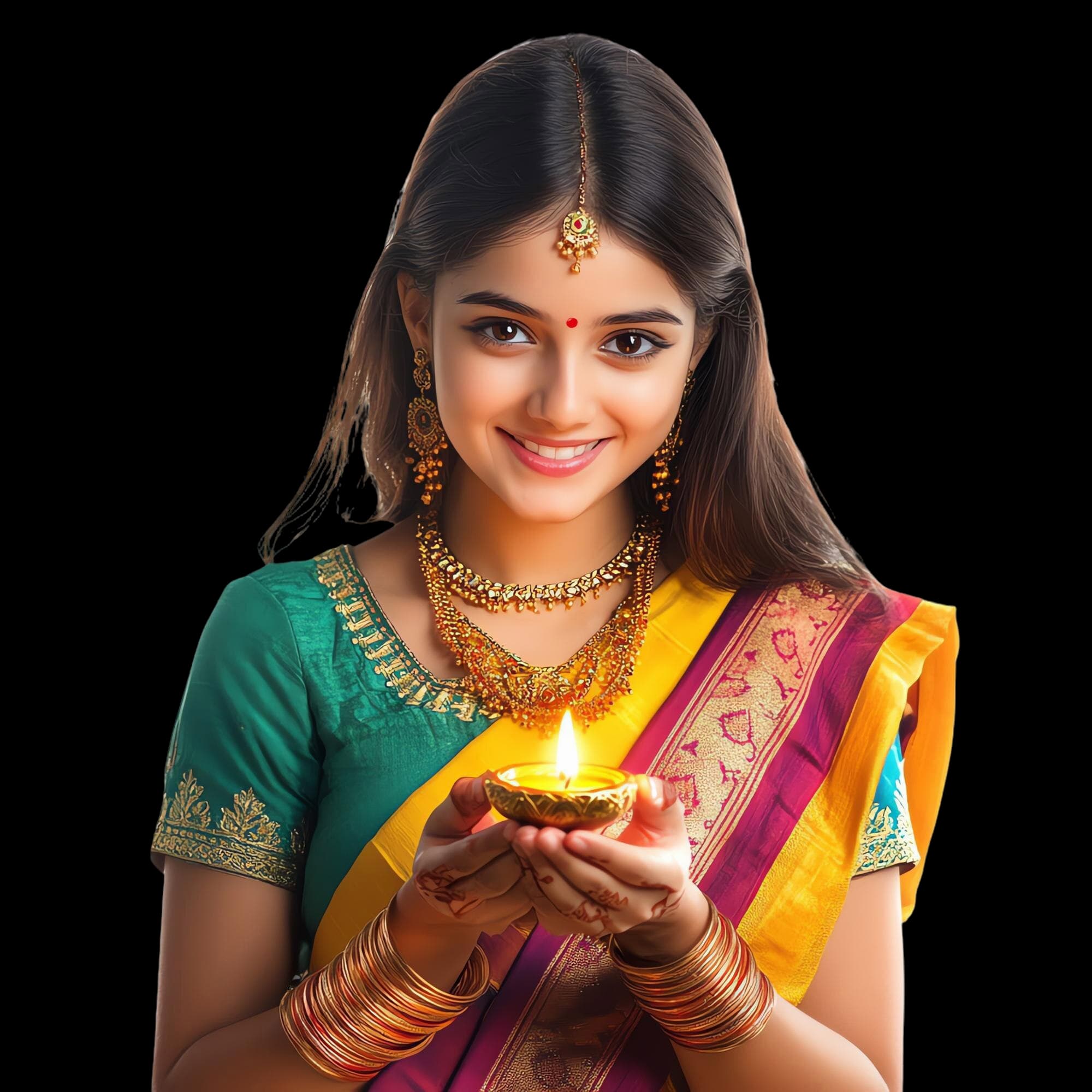A devotee holding diya in a warm ceremonial setting